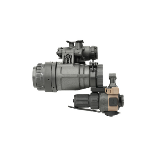 Jerry C Pro clip-on thermal imager mounted to night vision goggles, featuring 640×512 sensor for enhanced target detection in tactical and law enforcement operations.
